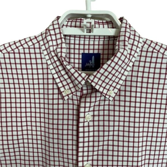 Johnnie-O- Red White Windowpane Plaid Size M Button Up Shirt - Picture 3 of 9